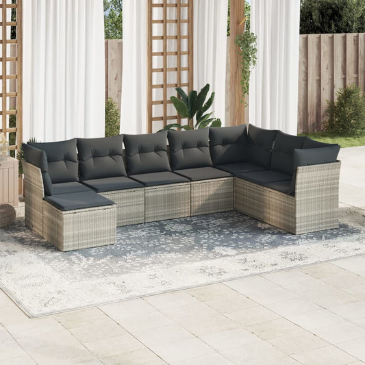 8-tlg. Garten-Sofagarnitur mit Kissen Hellgrau Poly Rattan - Pazzar.ch