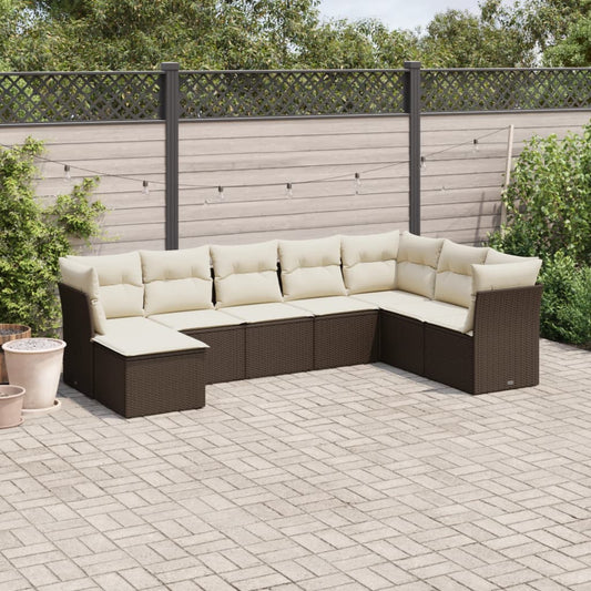 8-tlg. Garten-Sofagarnitur mit Kissen Braun Poly Rattan - Pazzar.ch