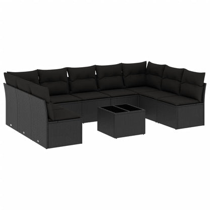 10-tlg. Garten-Sofagarnitur mit Kissen Schwarz Poly Rattan - Pazzar.ch