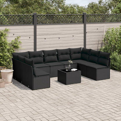 10-tlg. Garten-Sofagarnitur mit Kissen Schwarz Poly Rattan - Pazzar.ch