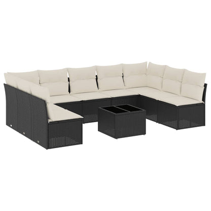 10-tlg. Garten-Sofagarnitur mit Kissen Schwarz Poly Rattan - Pazzar.ch