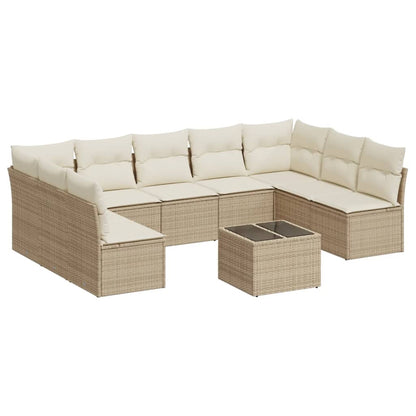 10-tlg. Garten-Sofagarnitur mit Kissen Beige Poly Rattan - Pazzar.ch