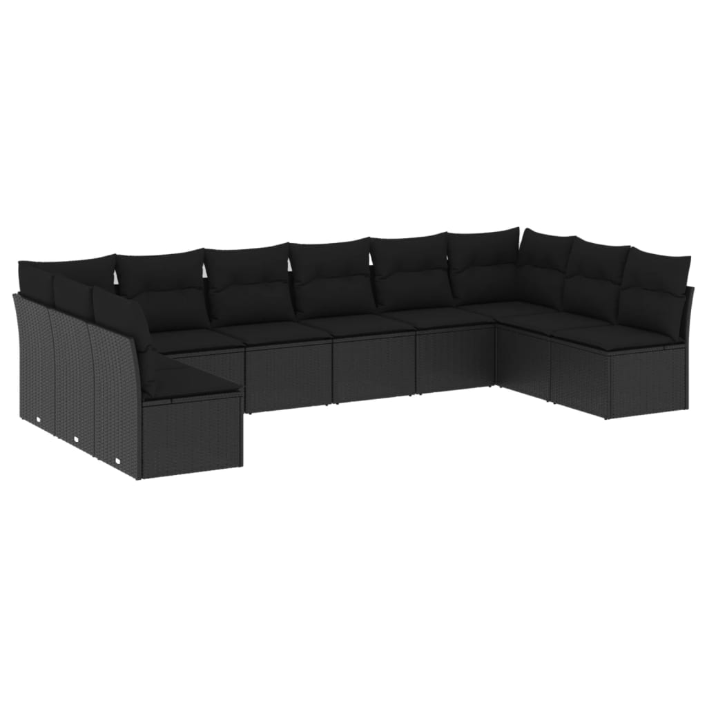 10-tlg. Garten-Sofagarnitur mit Kissen Schwarz Poly Rattan - Pazzar.ch