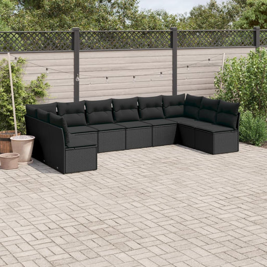 10-tlg. Garten-Sofagarnitur mit Kissen Schwarz Poly Rattan - Pazzar.ch