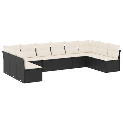 10-tlg. Garten-Sofagarnitur mit Kissen Schwarz Poly Rattan - Pazzar.ch