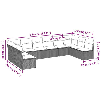 10-tlg. Garten-Sofagarnitur mit Kissen Schwarz Poly Rattan - Pazzar.ch