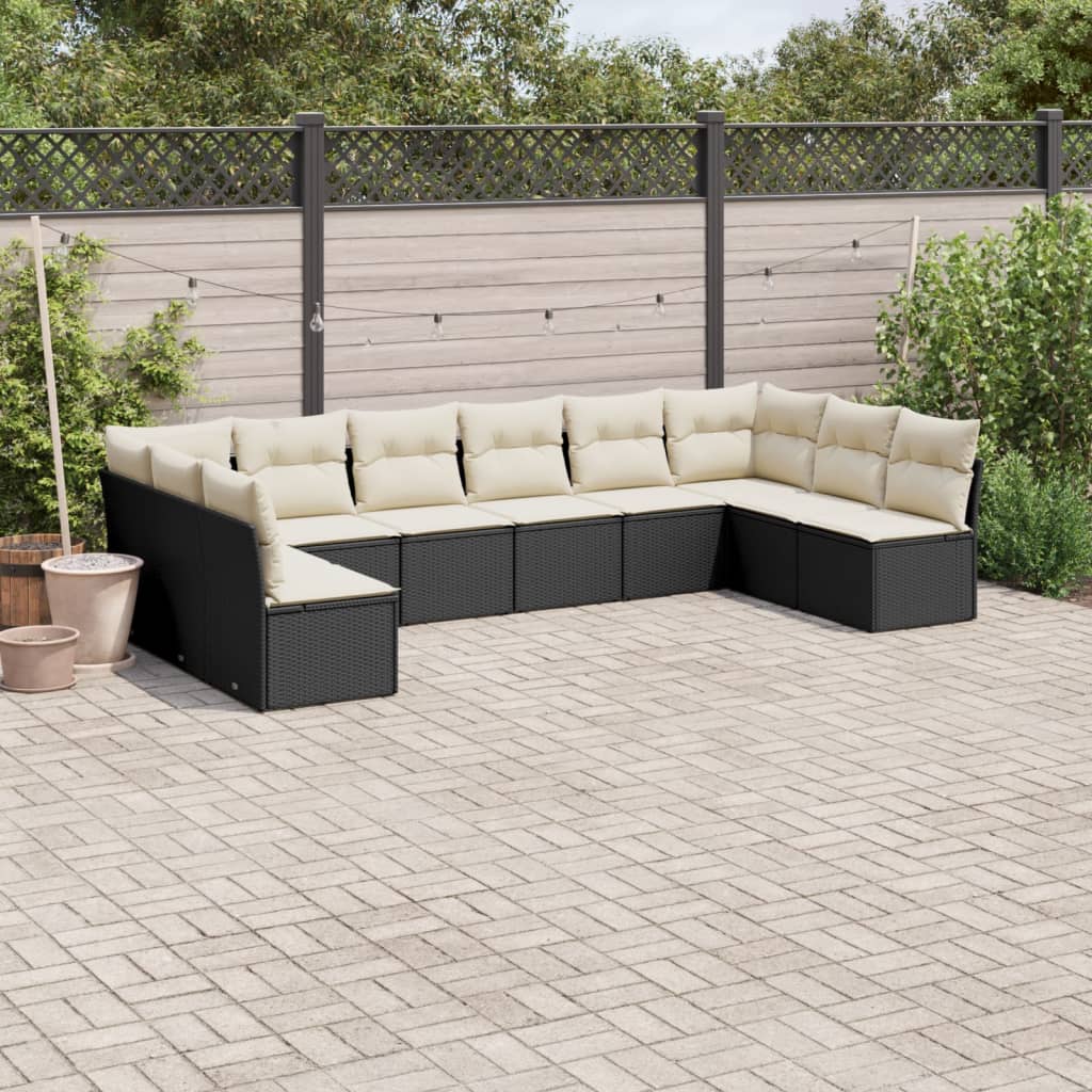 10-tlg. Garten-Sofagarnitur mit Kissen Schwarz Poly Rattan - Pazzar.ch