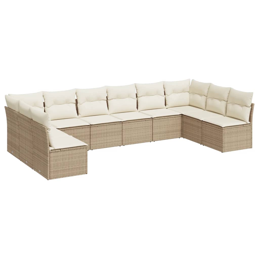 10-tlg. Garten-Sofagarnitur mit Kissen Beige Poly Rattan - Pazzar.ch