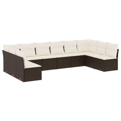 10-tlg. Garten-Sofagarnitur mit Kissen Braun Poly Rattan - Pazzar.ch