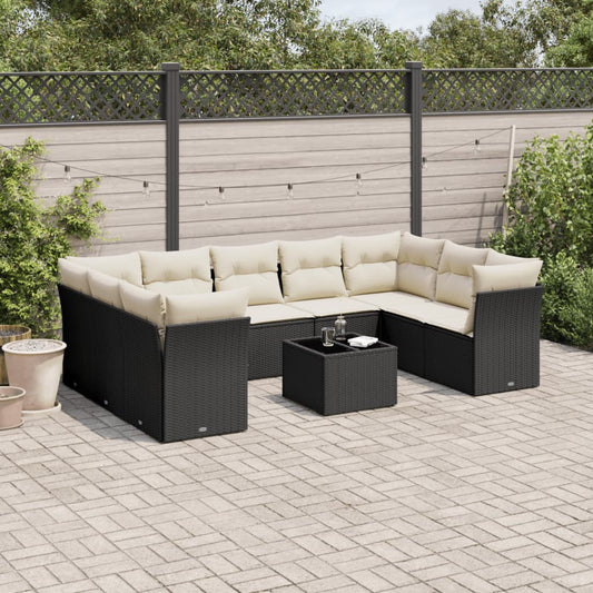 10-tlg. Garten-Sofagarnitur mit Kissen Schwarz Poly Rattan - Pazzar.ch