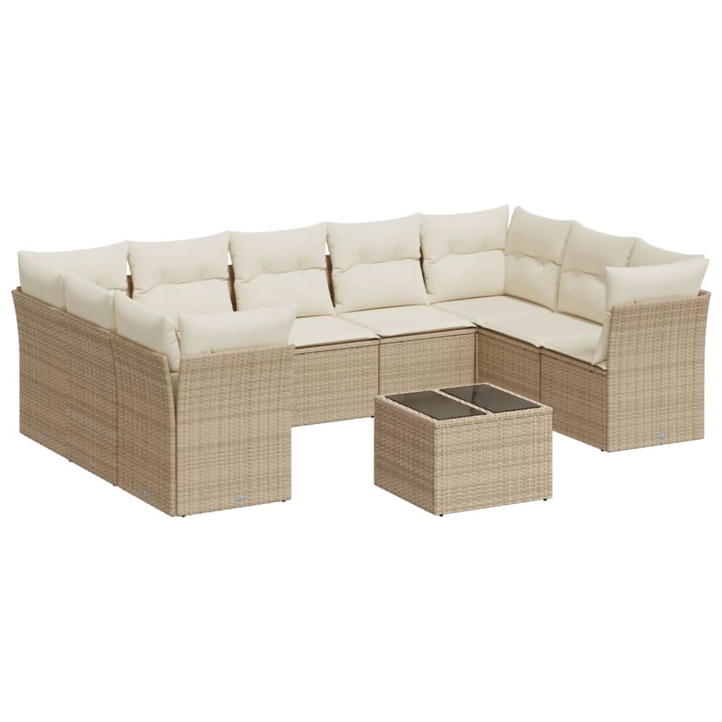 10-tlg. Garten-Sofagarnitur mit Kissen Beige Poly Rattan - Pazzar.ch