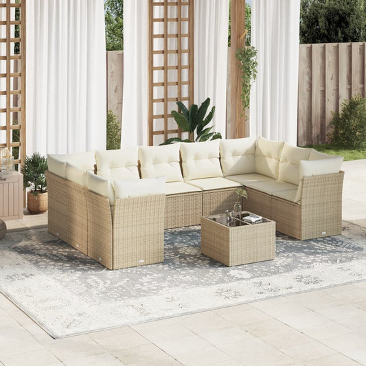 10-tlg. Garten-Sofagarnitur mit Kissen Beige Poly Rattan - Pazzar.ch