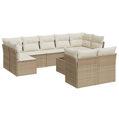 10-tlg. Garten-Sofagarnitur mit Kissen Beige Poly Rattan - Pazzar.ch