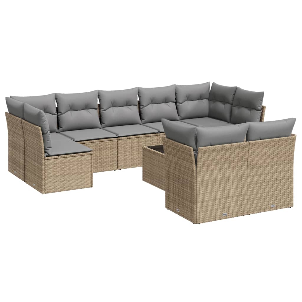 10-tlg. Garten-Sofagarnitur mit Kissen Beige Poly Rattan - Pazzar.ch