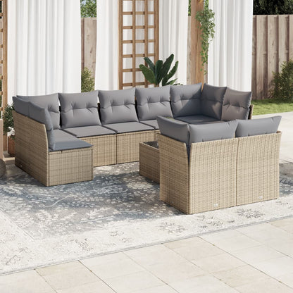 10-tlg. Garten-Sofagarnitur mit Kissen Beige Poly Rattan - Pazzar.ch