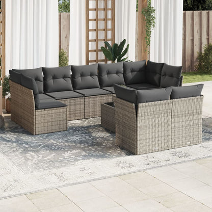 10-tlg. Garten-Sofagarnitur mit Kissen Grau Poly Rattan - Pazzar.ch