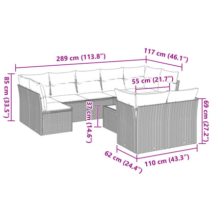 10-tlg. Garten-Sofagarnitur mit Kissen Hellgrau Poly Rattan - Pazzar.ch