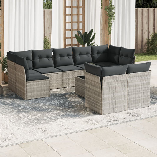 10-tlg. Garten-Sofagarnitur mit Kissen Hellgrau Poly Rattan - Pazzar.ch