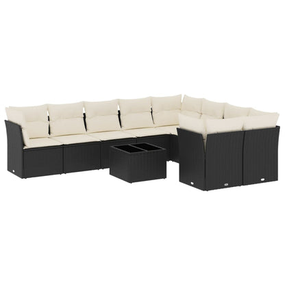 10-tlg. Garten-Sofagarnitur mit Kissen Schwarz Poly Rattan - Pazzar.ch