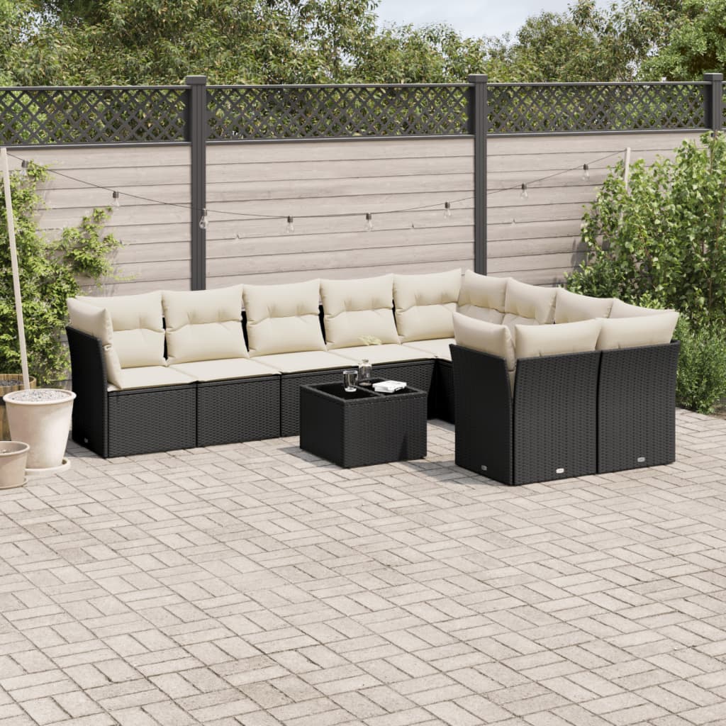 10-tlg. Garten-Sofagarnitur mit Kissen Schwarz Poly Rattan - Pazzar.ch