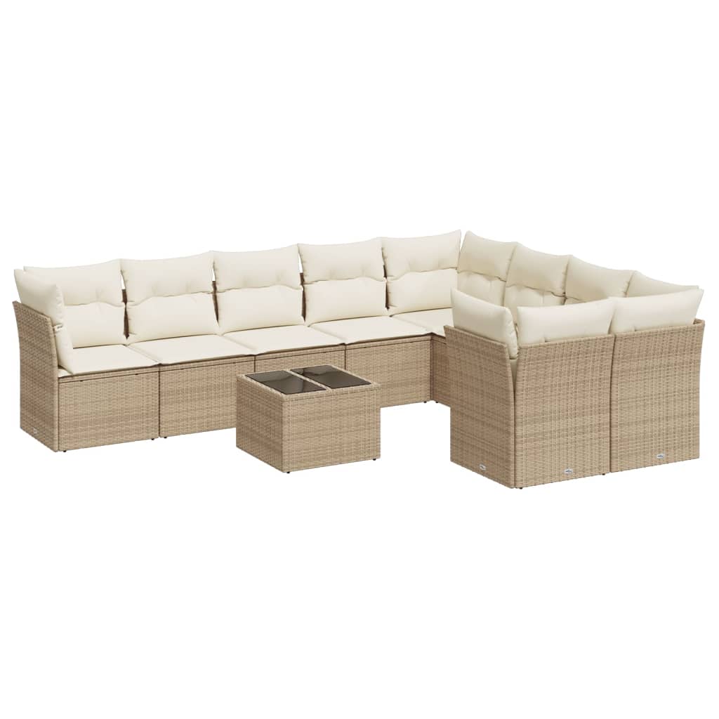 10-tlg. Garten-Sofagarnitur mit Kissen Beige Poly Rattan - Pazzar.ch