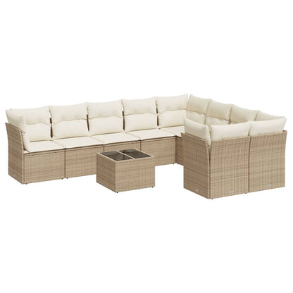 10-tlg. Garten-Sofagarnitur mit Kissen Beige Poly Rattan - Pazzar.ch