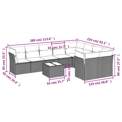 10-tlg. Garten-Sofagarnitur mit Kissen Grau Poly Rattan - Pazzar.ch