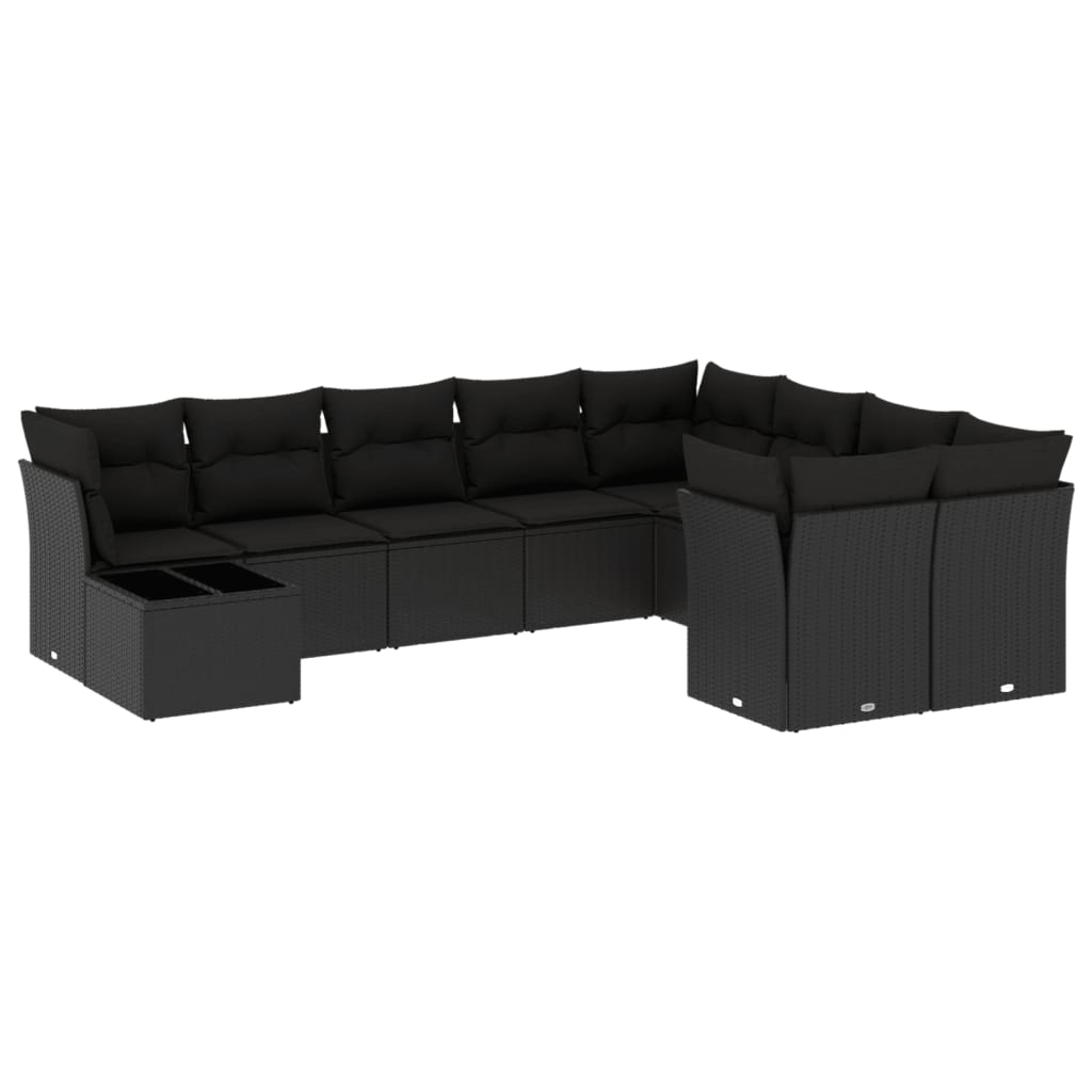 10-tlg. Garten-Sofagarnitur mit Kissen Schwarz Poly Rattan - Pazzar.ch