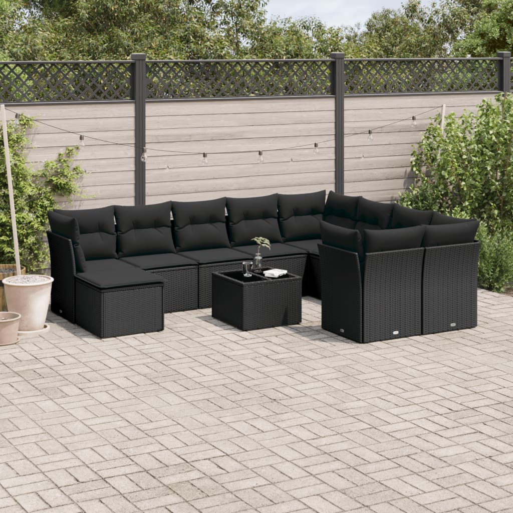 10-tlg. Garten-Sofagarnitur mit Kissen Schwarz Poly Rattan - Pazzar.ch