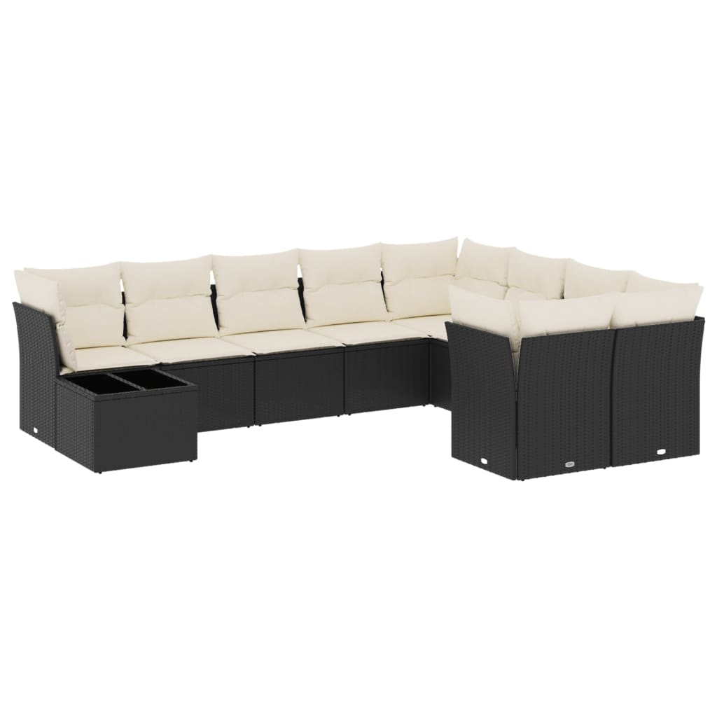 10-tlg. Garten-Sofagarnitur mit Kissen Schwarz Poly Rattan - Pazzar.ch