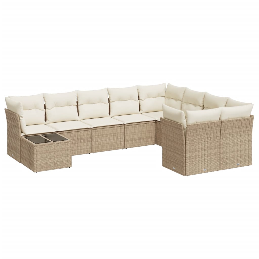 10-tlg. Garten-Sofagarnitur mit Kissen Beige Poly Rattan - Pazzar.ch