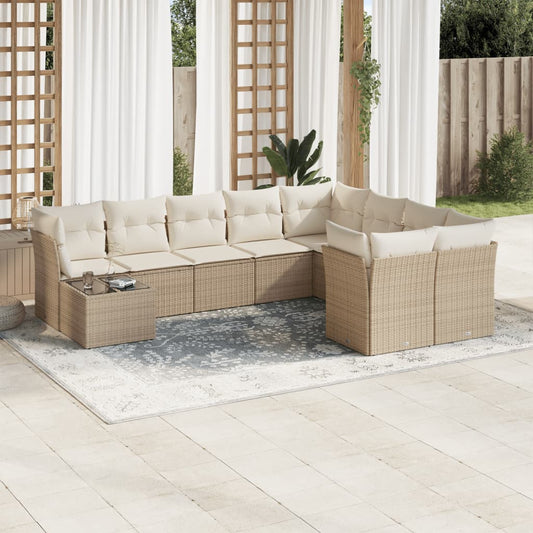 10-tlg. Garten-Sofagarnitur mit Kissen Beige Poly Rattan - Pazzar.ch