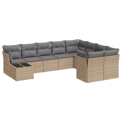 10-tlg. Garten-Sofagarnitur mit Kissen Beige Poly Rattan - Pazzar.ch