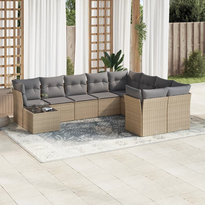 10-tlg. Garten-Sofagarnitur mit Kissen Beige Poly Rattan - Pazzar.ch