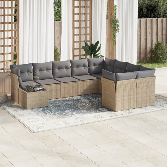 10-tlg. Garten-Sofagarnitur mit Kissen Beige Poly Rattan - Pazzar.ch