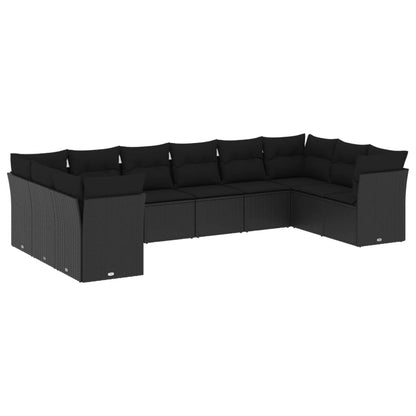 10-tlg. Garten-Sofagarnitur mit Kissen Schwarz Poly Rattan - Pazzar.ch