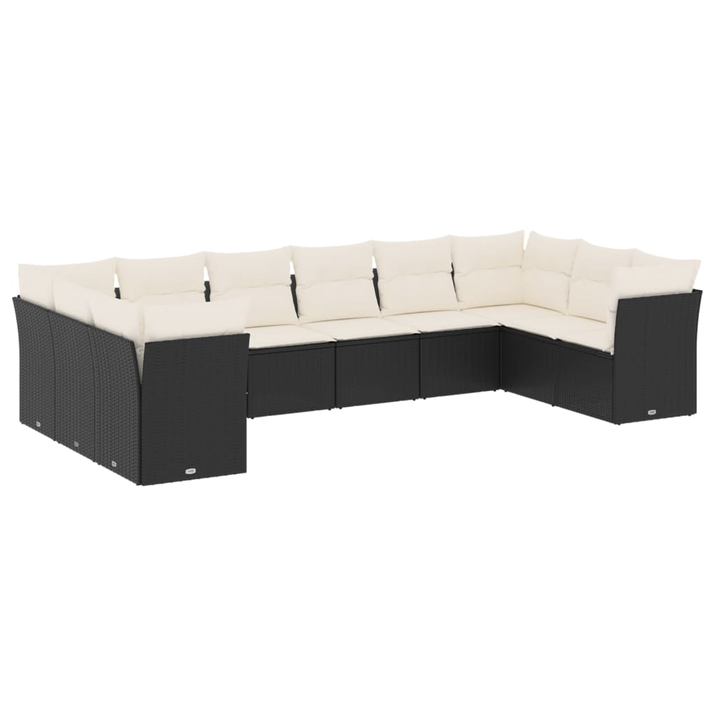 10-tlg. Garten-Sofagarnitur mit Kissen Schwarz Poly Rattan - Pazzar.ch