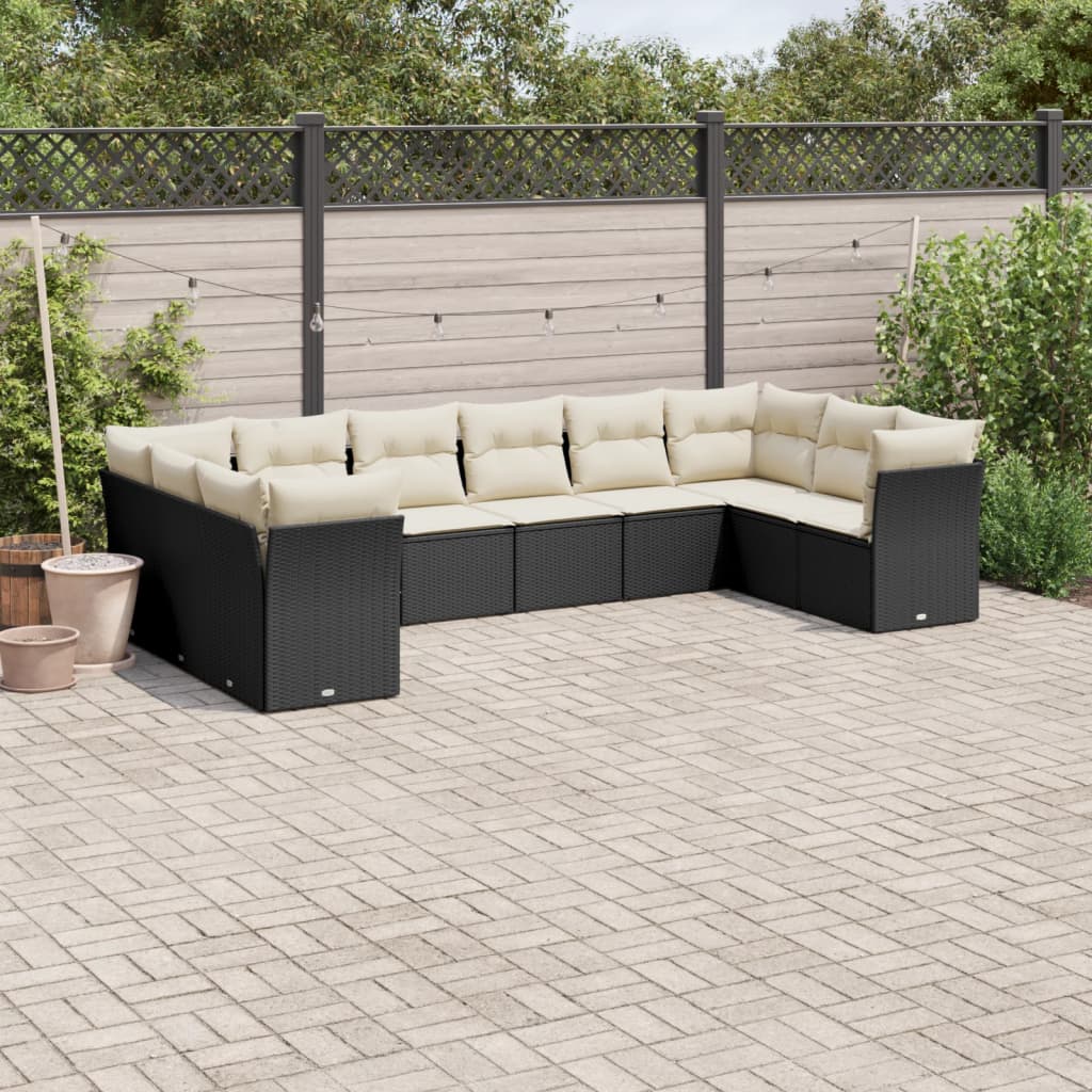 10-tlg. Garten-Sofagarnitur mit Kissen Schwarz Poly Rattan - Pazzar.ch