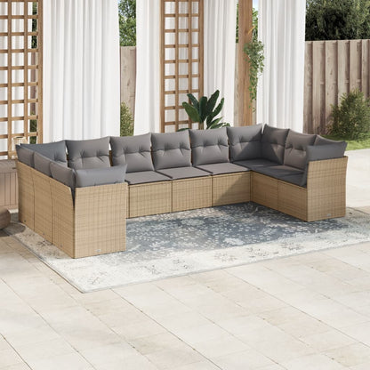 10-tlg. Garten-Sofagarnitur mit Kissen Beige Poly Rattan - Pazzar.ch