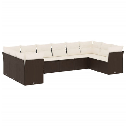 10-tlg. Garten-Sofagarnitur mit Kissen Braun Poly Rattan - Pazzar.ch