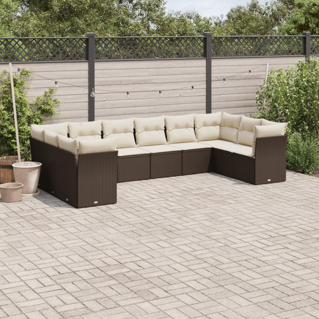 10-tlg. Garten-Sofagarnitur mit Kissen Braun Poly Rattan - Pazzar.ch