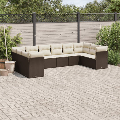 10-tlg. Garten-Sofagarnitur mit Kissen Braun Poly Rattan - Pazzar.ch