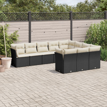 10-tlg. Garten-Sofagarnitur mit Kissen Schwarz Poly Rattan - Pazzar.ch