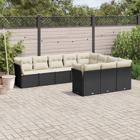 10-tlg. Garten-Sofagarnitur mit Kissen Schwarz Poly Rattan - Pazzar.ch