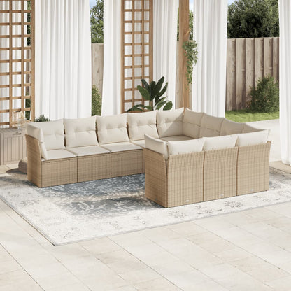 10-tlg. Garten-Sofagarnitur mit Kissen Beige Poly Rattan - Pazzar.ch