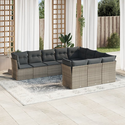 10-tlg. Garten-Sofagarnitur mit Kissen Grau Poly Rattan - Pazzar.ch