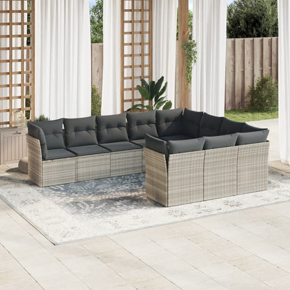 10-tlg. Garten-Sofagarnitur mit Kissen Hellgrau Poly Rattan - Pazzar.ch