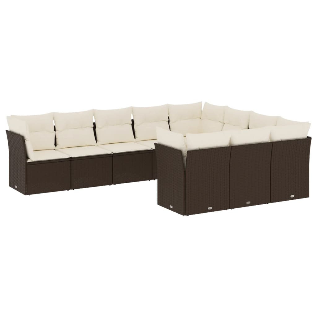 10-tlg. Garten-Sofagarnitur mit Kissen Braun Poly Rattan - Pazzar.ch