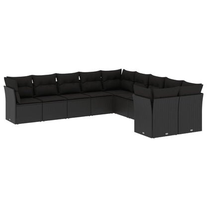 10-tlg. Garten-Sofagarnitur mit Kissen Schwarz Poly Rattan - Pazzar.ch