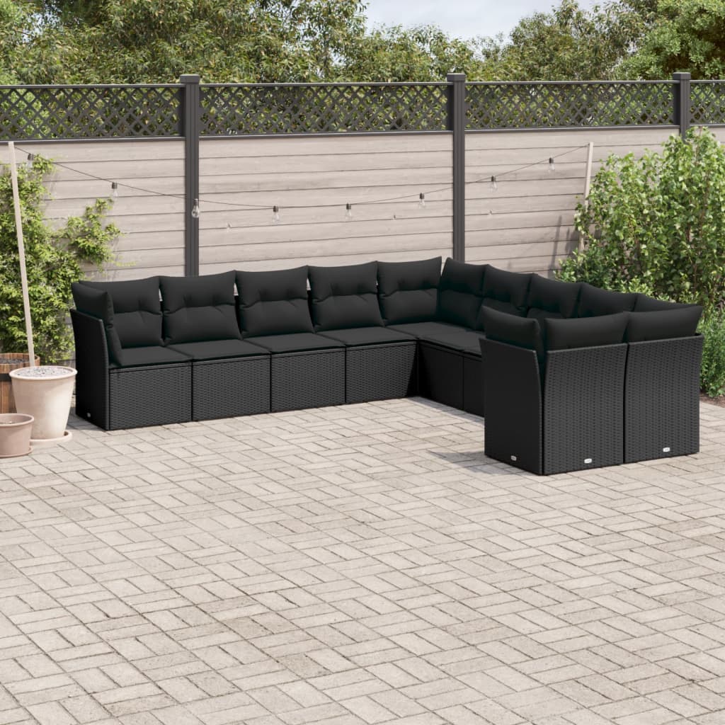 10-tlg. Garten-Sofagarnitur mit Kissen Schwarz Poly Rattan - Pazzar.ch